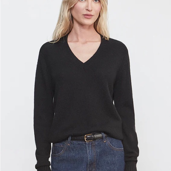 Enza Costa Black 100% Cashmere V-Neck Sweater Size Large Winter‎ - Picture 3 of 8